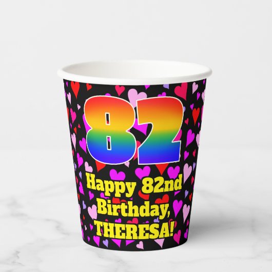 82e verjaardag: Het liefhebbende Kunstpatroon, Reg Papieren Bekers (Voorkant)