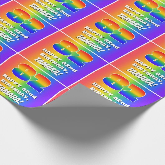 82e verjaardag: kleurrijk, vun regenboogpatroon #  cadeaupapier (Hoek)