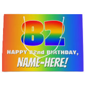 82e verjaardag: kleurrijk, vun regenboogpatroon # groot cadeauzakje (Voorkant)