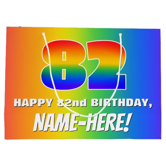 82e verjaardag: kleurrijk, vun regenboogpatroon #  groot cadeauzakje (Achterkant)