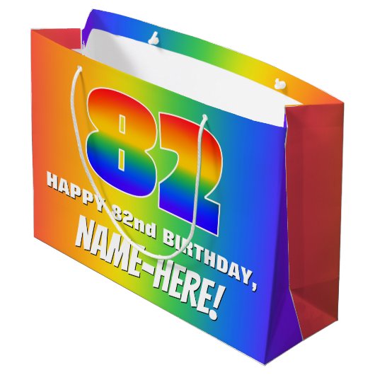 82e verjaardag: kleurrijk, vun regenboogpatroon #  groot cadeauzakje (Achterkant Gekanteld)