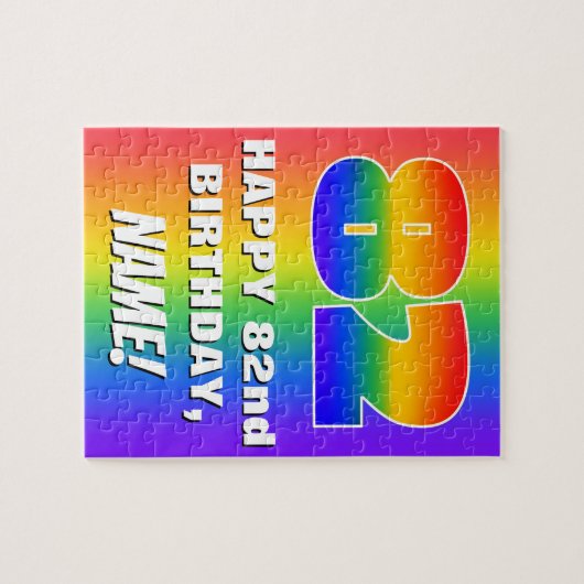 82e verjaardag: kleurrijk, vun regenboogpatroon #  legpuzzel (Horizontaal)