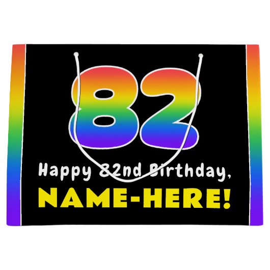 82e verjaardag: kleurrijke regenboog # 82, Naam va Groot Cadeauzakje (Voorkant)