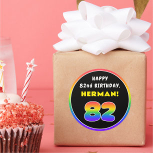 82e verjaardag: kleurrijke regenboog # 82, Naam va Ronde Sticker