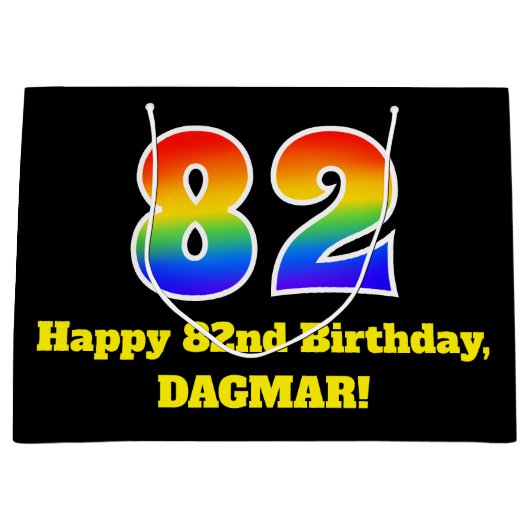 82e verjaardag ~ Leuk, Kleurrijk, Levendig, Regenb Groot Cadeauzakje (Voorkant)