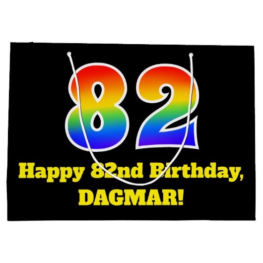 82e verjaardag ~ Leuk, Kleurrijk, Levendig, Regenb Groot Cadeauzakje (Achterkant)