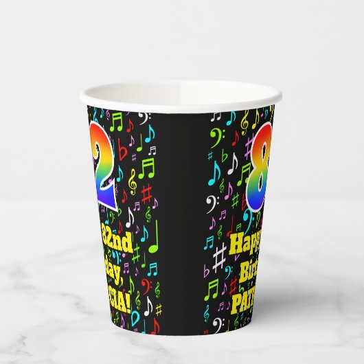 82e Verjaardag: Leuk Muzieknoten Patroon, Regenboo Papieren Bekers (Links)