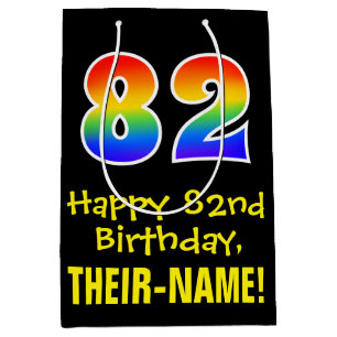 82e verjaardag: Leuk, Vet, Kleurrijk, Regenboog "8 Medium Cadeauzakje