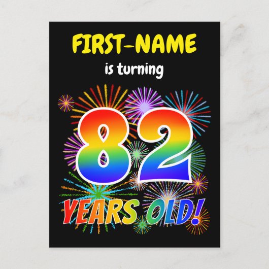 82e verjaardag - Leuk vuurwerk, Rainbow Look "82" Briefkaart (Voorkant)