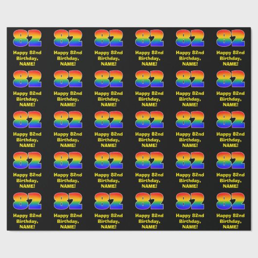 82e verjaardag: Leuke, kleurrijke regenboog geïnsp Cadeaupapier (Zoom)