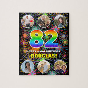 82e verjaardag: Leuke regenboog #, aangepaste naam Legpuzzel