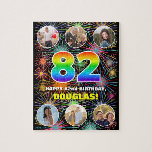 82e verjaardag: Leuke regenboog #, aangepaste naam Legpuzzel (Verticaal)