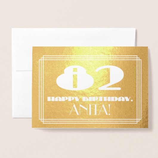 82e verjaardag: naam + Art Deco geïnspireerd look  Folie Kaarten (Voorkant met envelop)