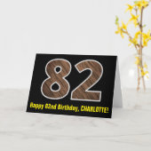82e verjaardag: Naam + Faux Wood Grain Patroon "82 Kaart (Gele Bloem)