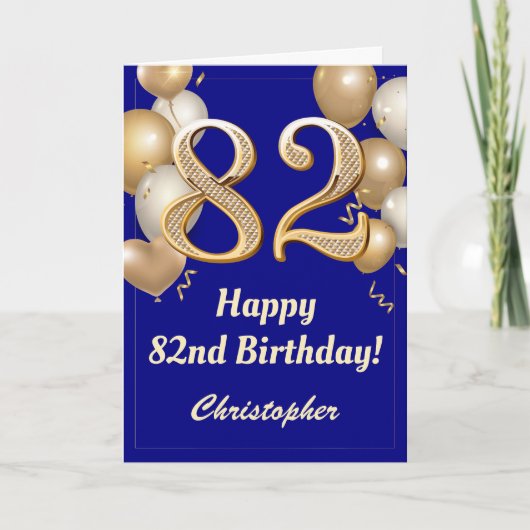 82e verjaardag Navy Blue en Gold Balloons Confetti Kaart (Voorkant)
