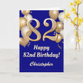 82e verjaardag Navy Blue en Gold Balloons Confetti Kaart (Gele Bloem)