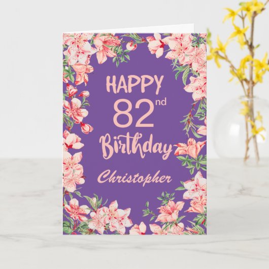 82e verjaardag Paarse Pink Peach Waterverf Floral Kaart (Gele Bloem)