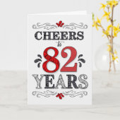 82e verjaardag Proost in rood wit zwart patroon Kaart (Gele Bloem)