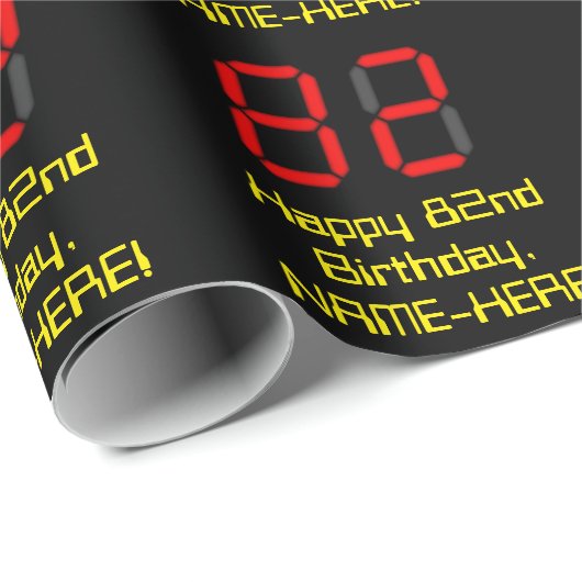 82e verjaardag: Red Digital Clock Style "82" + naa Cadeaupapier (Rol Hoek)