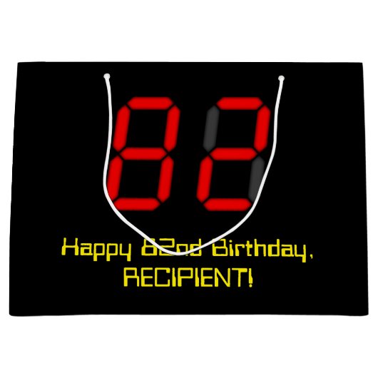 82e verjaardag: Red Digital Clock Style "82" + naa Groot Cadeauzakje (Voorkant)