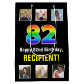 82e verjaardag: Regenboog "82", aangepaste foto's  Medium Cadeauzakje (Achterkant)
