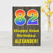 82e verjaardag: Rustieke Faux Wood Look, Regenboog Kaart (Gele Bloem)