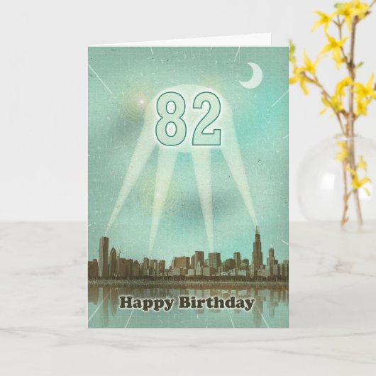 82e verjaardag Stad en Spotlights Kaart (Gele Bloem)