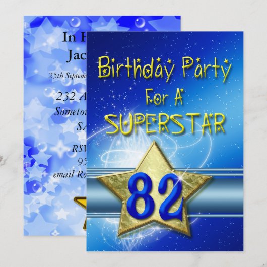 82e verjaardag uitnodiging voor een superster. (Voorkant / Achterkant)