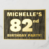 82e verjaardag: Vet, Faux Hood Grain Pattern Folie Uitnodiging (Voorkant)