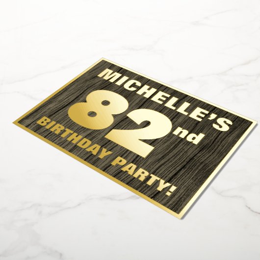 82e verjaardag: Vet, Faux Hood Grain Pattern Folie Uitnodiging (Gedraaid)