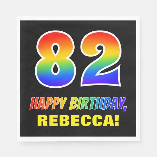 82e verjaardag: Vet, Vun, Eenvoudig, Regenboog 82 Servet (Voorkant)