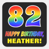 82e verjaardag: Vet, Vun, Eenvoudig, Regenboog 82 Vierkante Sticker (Voorkant)