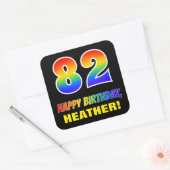 82e verjaardag: Vet, Vun, Eenvoudig, Regenboog 82 Vierkante Sticker (Envelop)