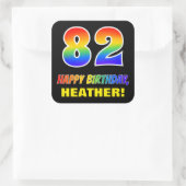 82e verjaardag: Vet, Vun, Eenvoudig, Regenboog 82 Vierkante Sticker (Tas)