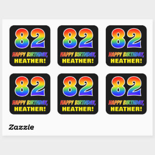 82e verjaardag: Vet, Vun, Eenvoudig, Regenboog 82 Vierkante Sticker