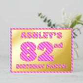 82e verjaardag — Vet, vuurtje, roze band # 82 Folie Uitnodiging (Staand Voorkant)