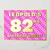 82e verjaardag - vuurroze harten en strips folie uitnodiging (Voorkant)