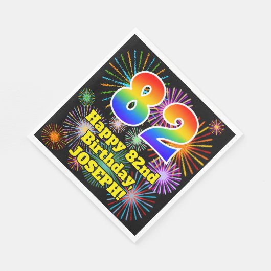 82e verjaardag: Vuurwerk Fun Pattern + Regenboog 8 Servet (Hoek)
