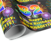 82e verjaardag: vuurwerk, regenboogblik # "82" cadeaupapier (Rol Hoek)