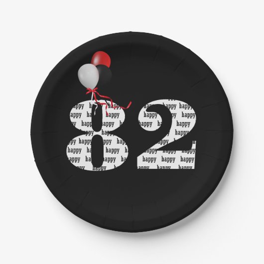 82e verjaardagsballonnen papieren bordje (Voorkant)