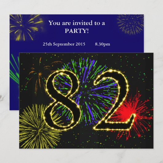 82e verjaardagsfeestje uitnodigen kaart (Voorkant / Achterkant)
