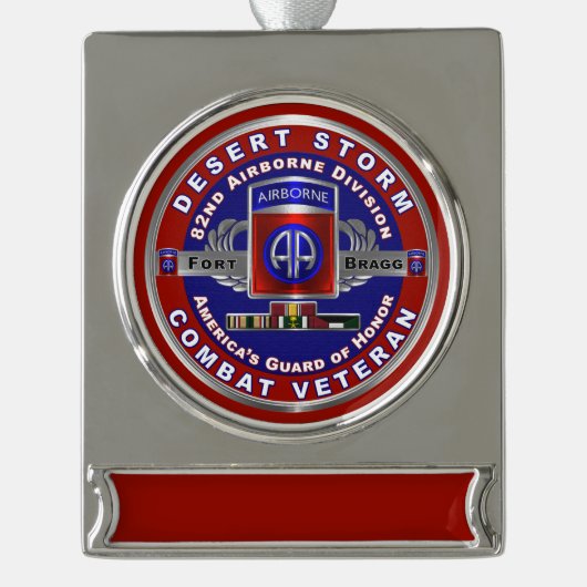 82e Veteraan van de Luchtdivisie Desert Storm  Verzilverd Banner Ornament (Voorkant)