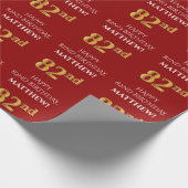 82ste verjaardag: Elegant, rood, faux gouden look Cadeaupapier (Hoek)