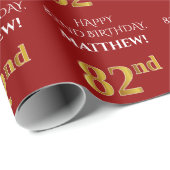 82ste verjaardag: Elegant, rood, faux gouden look Cadeaupapier (Rol Hoek)