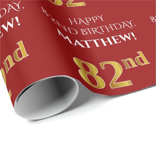 82ste verjaardag: Elegant, rood, faux gouden look Cadeaupapier (Rol Hoek)