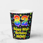 82ste verjaardag: Fun Stars Pattern en Rainbow 82 Papieren Bekers (Voorkant)