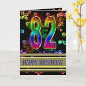 82ste Verjaardag met regenboogbellen en vuurwerk Kaart (Gele Bloem)