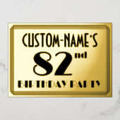 82ste Verjaardagsfeest — Art Deco Look “82” + Naam Folie Uitnodiging (Voorkant)