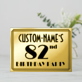 82ste Verjaardagsfeest — Art Deco Look “82” + Naam Folie Uitnodiging (Staand Voorkant)