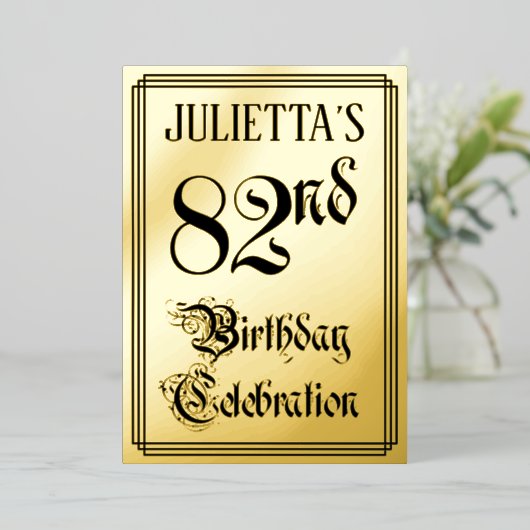 82ste verjaardagsfeest — Elegant script + aangepas Folie Uitnodiging (Staand Voorkant)